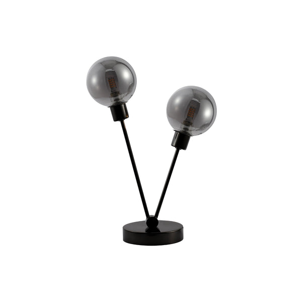 Grette Bedside Coffee Side Table Lamp Light Black Chrome Smoked Glass Spheres