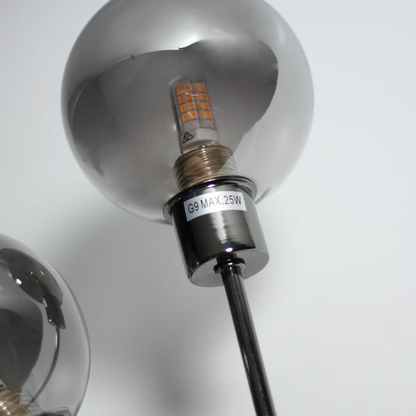 Grette Bedside Coffee Side Table Lamp Light Black Chrome Smoked Glass Spheres