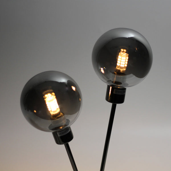 Grette Bedside Coffee Side Table Lamp Light Black Chrome Smoked Glass Spheres