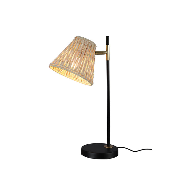 Yvette Bedside Coffee Side Table Lamp Light Black Base Rattan Cone Shade