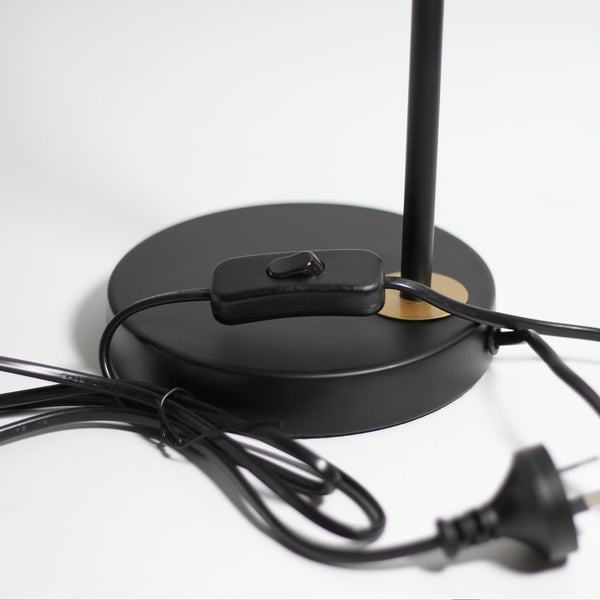 Yvette Bedside Coffee Side Table Lamp Light Black Base Rattan Cone Shade