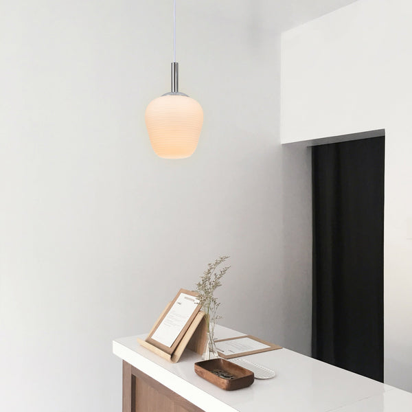 Annika Frosted Ribbed Glass Pendant Ceiling Light Lamp Chrome White