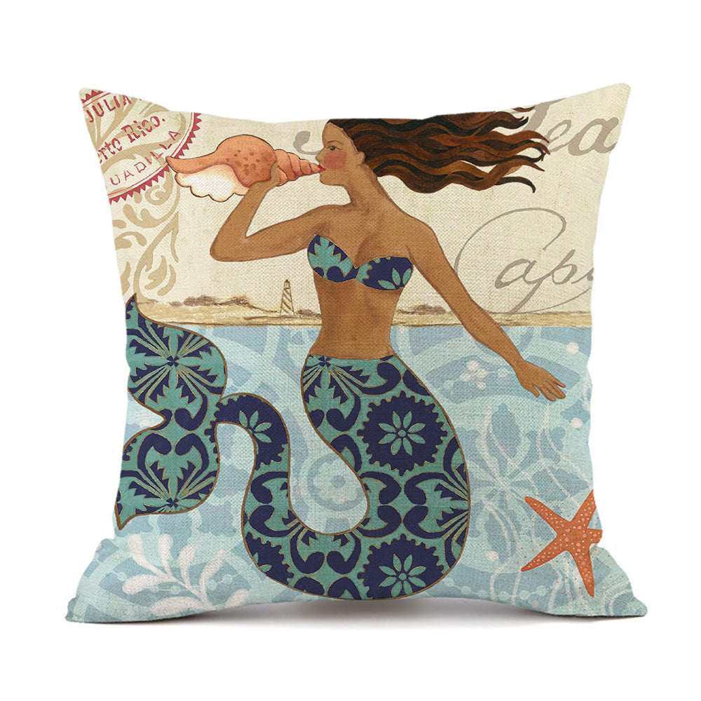 Ocean Mermaid Linen Look Cushion Cover Square 45cm