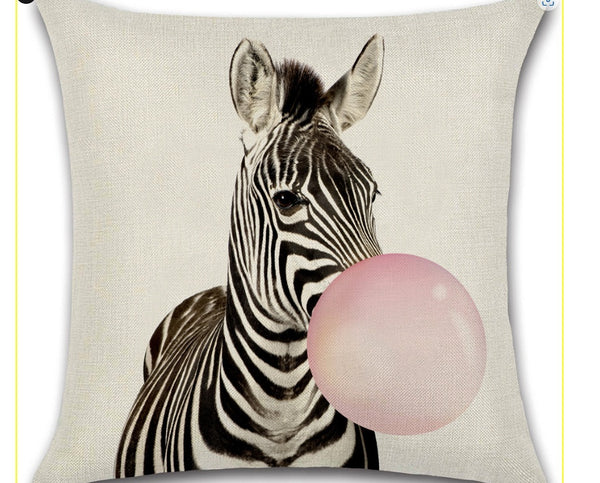 Animals Blowing Bubblegum Cushion Cover Square 45cm Zebra Koala Giraffe Deer