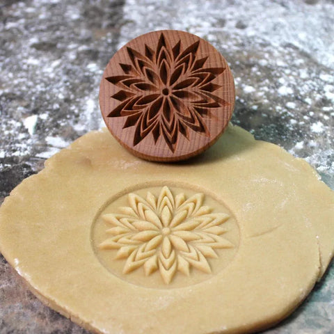 Beechwood Wooden Mandala Flower Floral Spiral Biscuit Cookie Embossing Stamp Mold