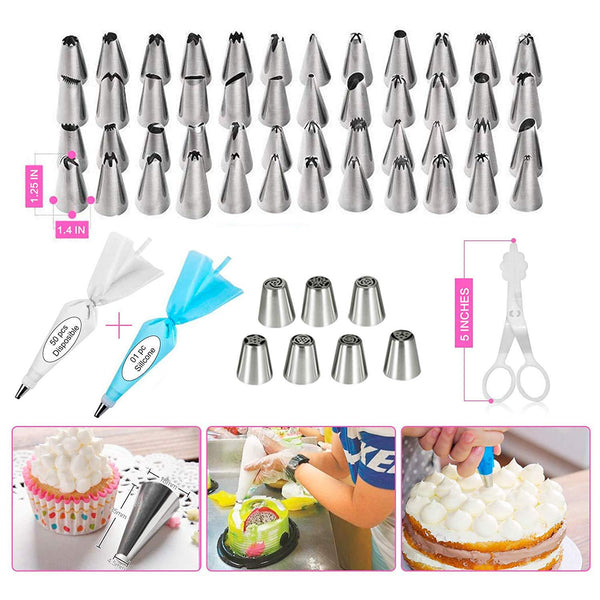 124 Pce Piping Icing Nozzles Tips Bags Turntable Scrapers Cake Cupcake Decorating