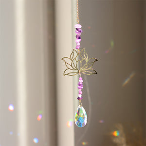Natural Amethyst Lotus Flower Crystal Suncatcher Hanging Ornament