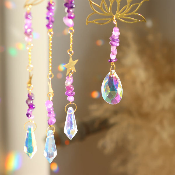 Natural Amethyst Lotus Flower Crystal Suncatcher Hanging Ornament
