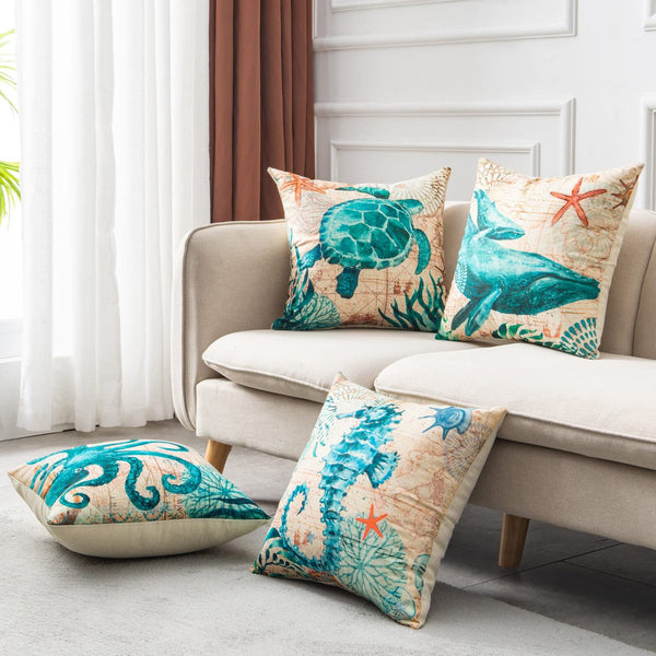 Marine Sea Animal Mermaid Theme Vintage Style Printed Cushion Covers Square 45cm