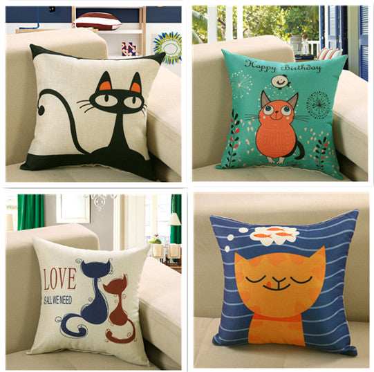 Scandi Nordic Printed Cushion Cover Deer Fish Owl Cat Linen Look 40cm 45cm 50cm
