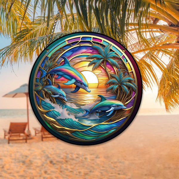 Acrylic Dolphin Suncatcher With Chain 8cm