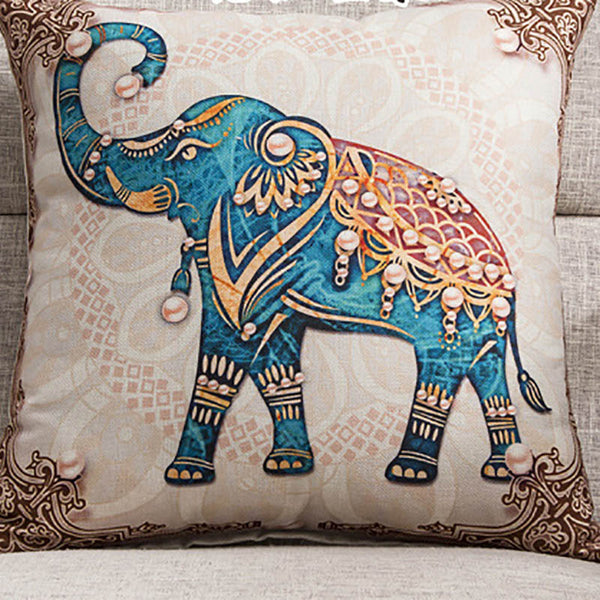 Elephant Design Linen Look Cushion Cover Square 45cm