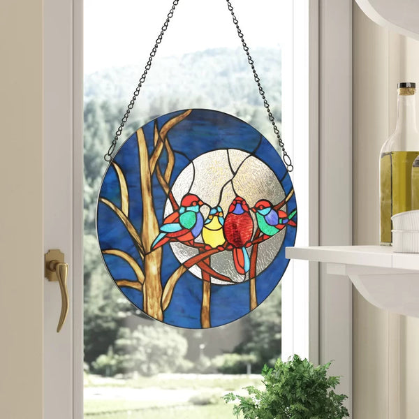 Four Birds Stained Glass Look Acrylic Suncatcher Window Ornament 15cm