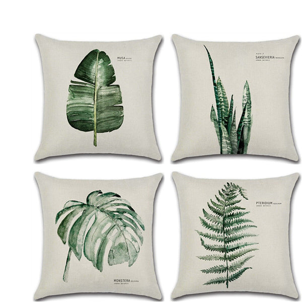 Plant Leaves Banana Aspidistra Monstera Fern Square Cushion Cover 45cm