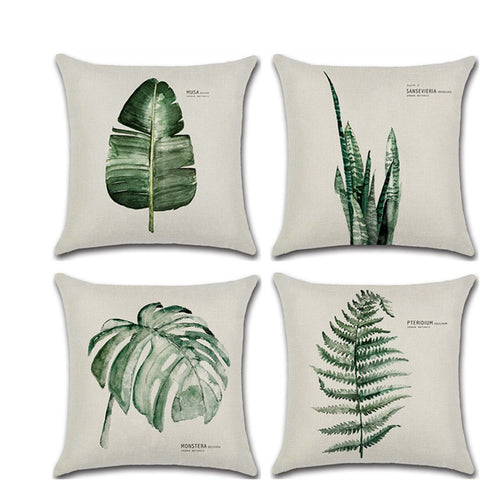 Plant Leaves Banana Aspidistra Monstera Fern Square Cushion Cover 45cm