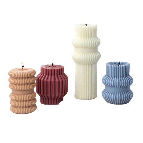 Striped Ribbed Column Pillar Silicone Mold Mould Candle Epoxy Resin Soap 4 Designs
