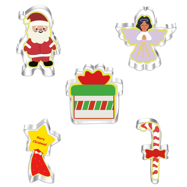 5 Pce Christmas Tree Snowman Snowflake Reindeer Cookie Biscuit Stainless Steel Cutters Molds