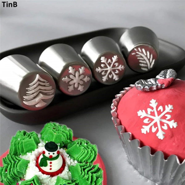 4 Piece Stainless Steel Christmas Cake Cupcake Decoration Icing Nozzle Set