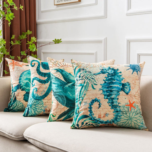 Marine Sea Animal Mermaid Theme Vintage Style Printed Cushion Covers Square 45cm