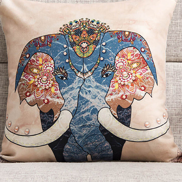 Elephant Design Linen Look Cushion Cover Square 45cm
