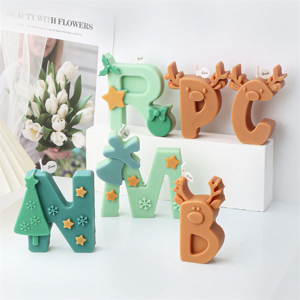Christmas Alphabet 26 English Capital Letters Silicone Mold Mould Candle Epoxy Resin Soap