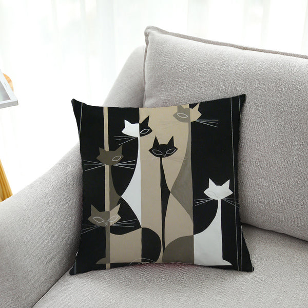 Whimsical Cat Series Cushion Cover Linen Look Velvet Square 45cm