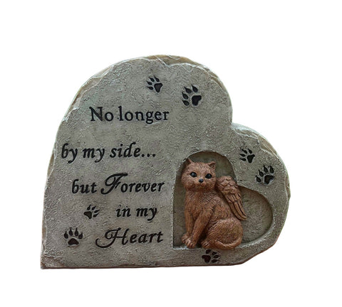 Heart Shaped Pet Memorial Plaque Monument Outdoor Garden Resin Cat