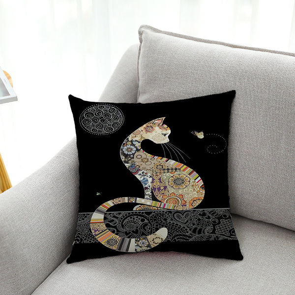 Whimsical Cat Series Cushion Cover Linen Look Velvet Square 45cm