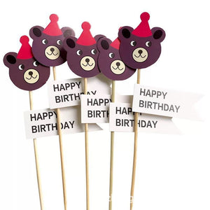 Happy Birthday Smiley Face Flag Bear Candle Rain Silk Cake Toppers Decoration