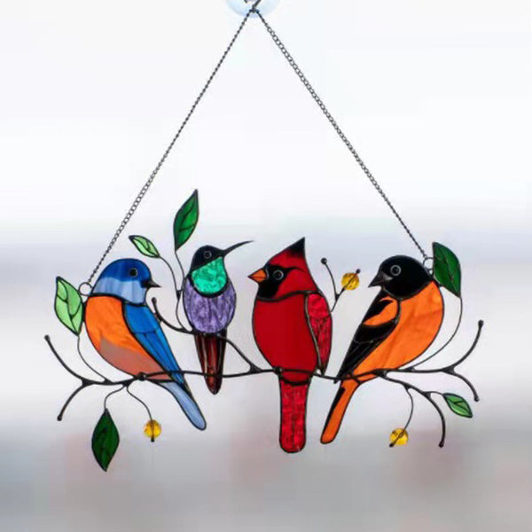 Bird On Branch Stained Glass Look Acrylic Suncatcher Window Ornament