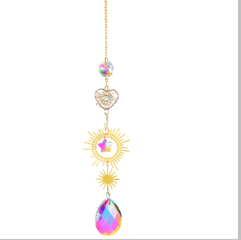 Moon Star Sun Crystal Suncatcher Ornament Window Decoration Gold
