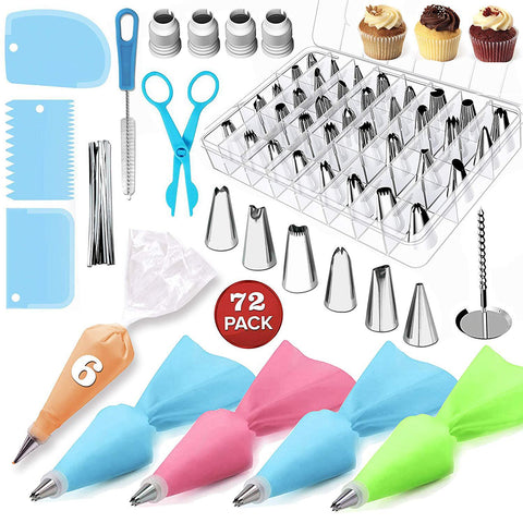 72 Pce Piping Icing Nozzles Tips Bags Scrapers Cake Cupcake Decorating Set