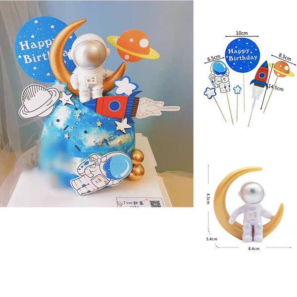Astronaut Spaceman Rocket Cake Decoration Ornament Topper Plastic