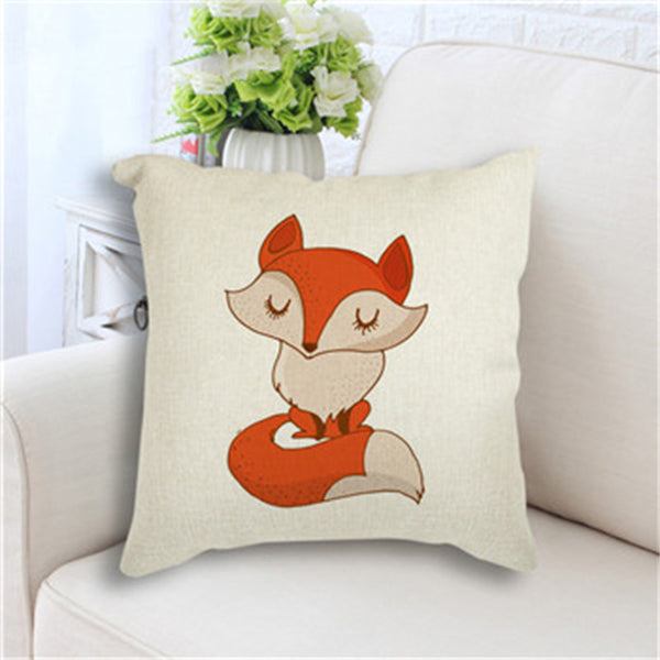 Cute Fox Rabbit Print Linen Look Nursery Kids Bedroom Cushion Cover Square 45cm