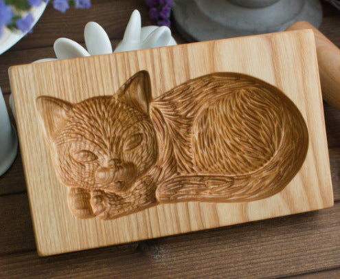 Beechwood Wooden Rabbit Squirrel Cat Sheep Biscuit Cookie Embossing Stamp Mold