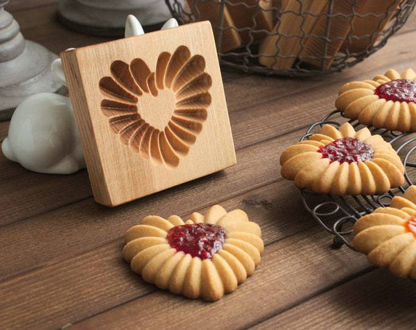 Beechwood Wooden Flower Heart Biscuit Cookie Shortbread Mold