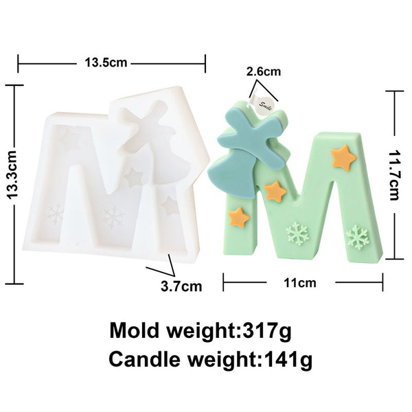 Christmas Alphabet 26 English Capital Letters Silicone Mold Mould Candle Epoxy Resin Soap