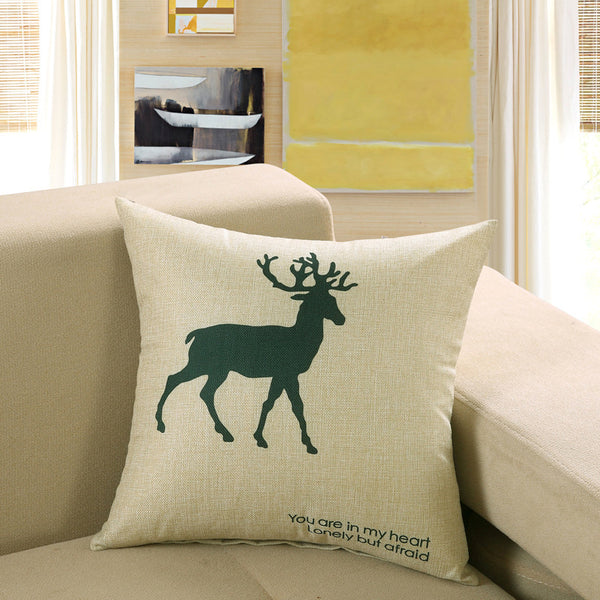 Scandi Nordic Printed Cushion Cover Deer Fish Owl Cat Linen Look 40cm 45cm 50cm
