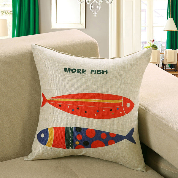 Scandi Nordic Printed Cushion Cover Deer Fish Owl Cat Linen Look 40cm 45cm 50cm
