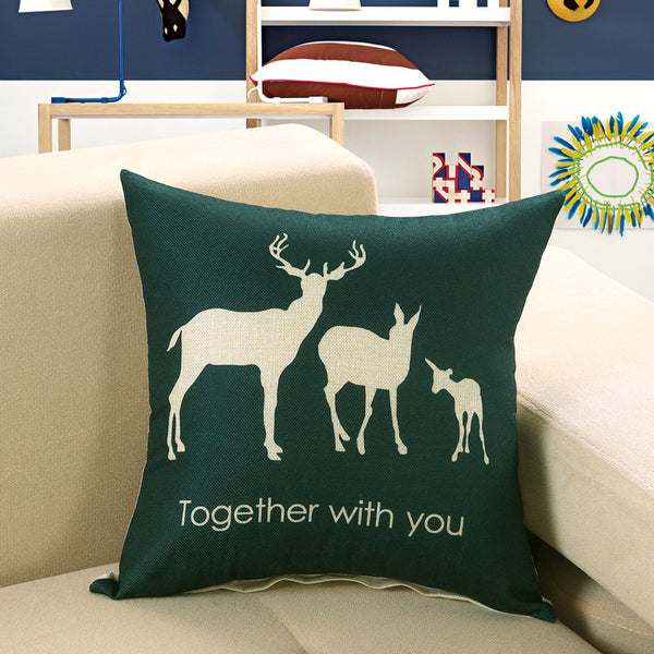 Scandi Nordic Printed Cushion Cover Deer Fish Owl Cat Linen Look 40cm 45cm 50cm
