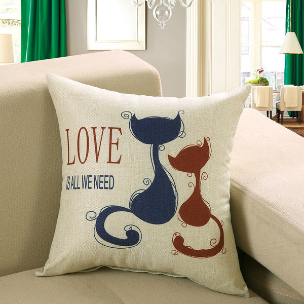 Scandi Nordic Printed Cushion Cover Deer Fish Owl Cat Linen Look 40cm 45cm 50cm