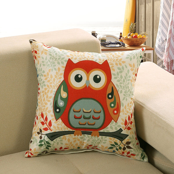 Scandi Nordic Printed Cushion Cover Deer Fish Owl Cat Linen Look 40cm 45cm 50cm