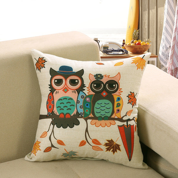Scandi Nordic Printed Cushion Cover Deer Fish Owl Cat Linen Look 40cm 45cm 50cm