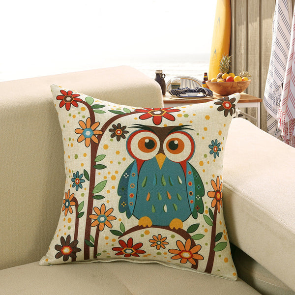 Scandi Nordic Printed Cushion Cover Deer Fish Owl Cat Linen Look 40cm 45cm 50cm