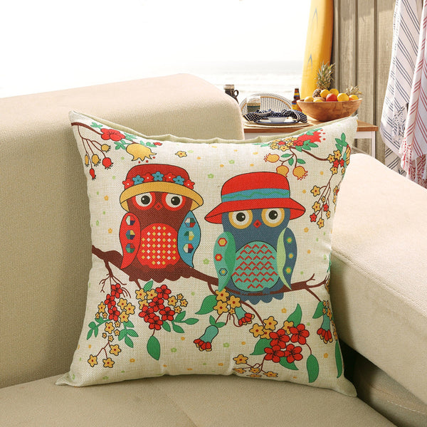 Scandi Nordic Printed Cushion Cover Deer Fish Owl Cat Linen Look 40cm 45cm 50cm