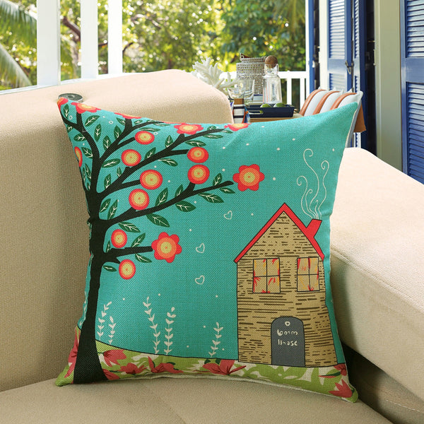 Scandi Nordic Printed Cushion Cover Deer Fish Owl Cat Linen Look 40cm 45cm 50cm