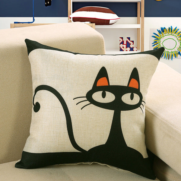 Scandi Nordic Printed Cushion Cover Deer Fish Owl Cat Linen Look 40cm 45cm 50cm