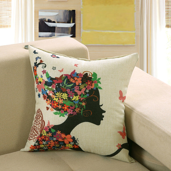 Scandi Nordic Printed Cushion Cover Deer Fish Owl Cat Linen Look 40cm 45cm 50cm