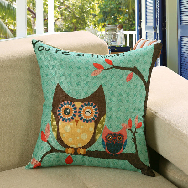Scandi Nordic Printed Cushion Cover Deer Fish Owl Cat Linen Look 40cm 45cm 50cm