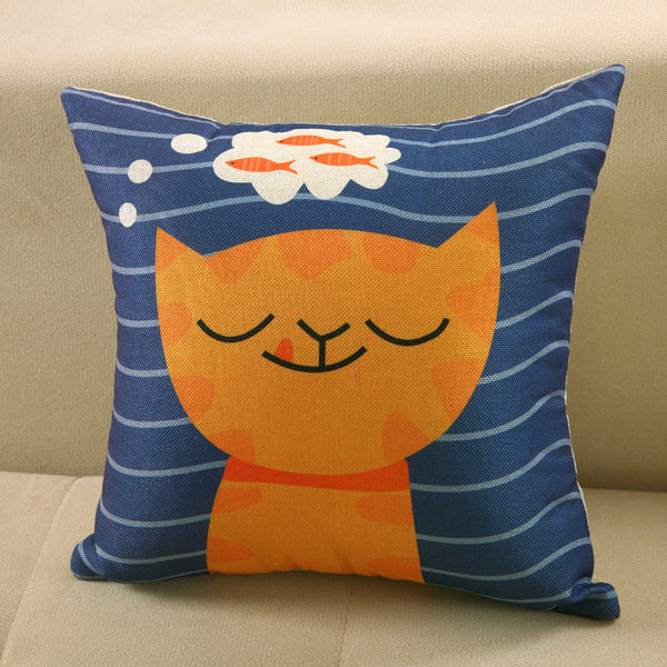 Scandi Nordic Printed Cushion Cover Deer Fish Owl Cat Linen Look 40cm 45cm 50cm